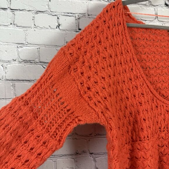 Free People Crashing Waves Pullover Chunky Knit Sweater Orange L - Picture 8 of 11
